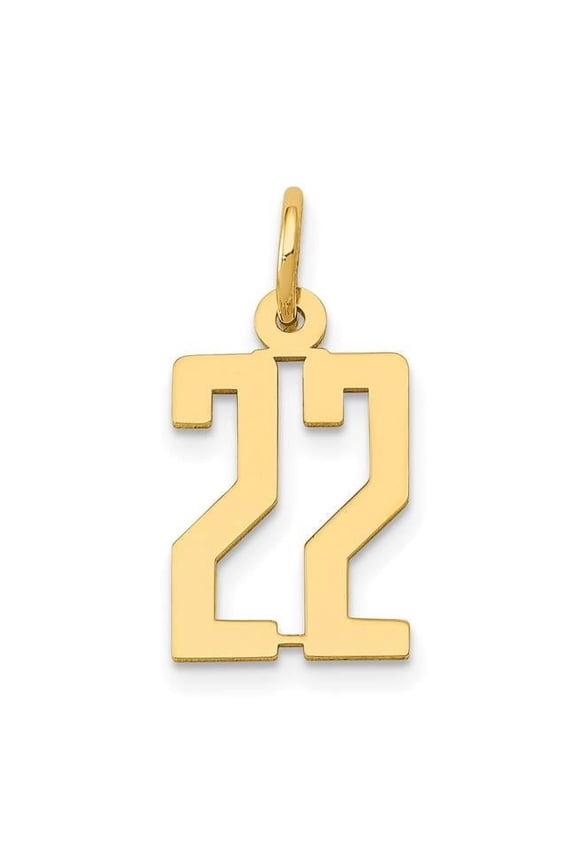 14K Yellow Gold Polished Finish Small Size Elongated Shape Number 22 Charm Pendant