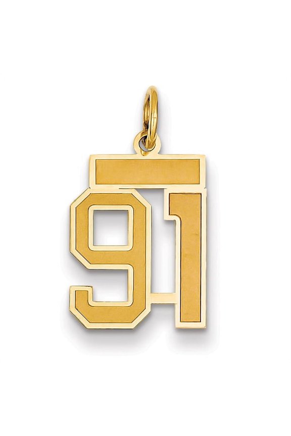 14k Yellow Gold Satin Brush Finish Small Size Number 91 Charm Pendant