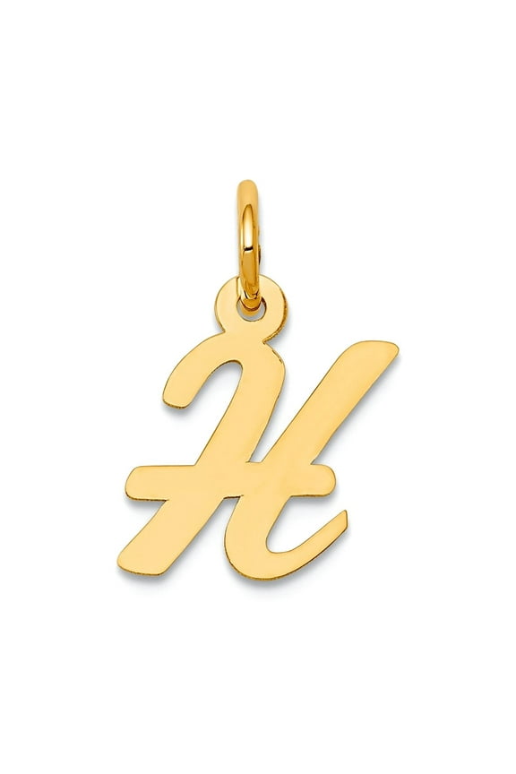 14k Yellow Gold Solid Polished Laser-cut Small Script Letter Name Personalized Monogram Initial H Charm 16.8x10.5mm Pend