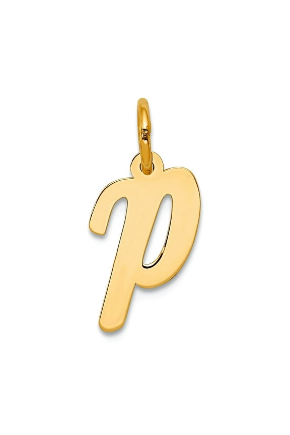 14k Yellow Gold Solid Polished Laser-cut Small Script Letter Name Personalized Monogram Initial P Charm Pendant Necklace