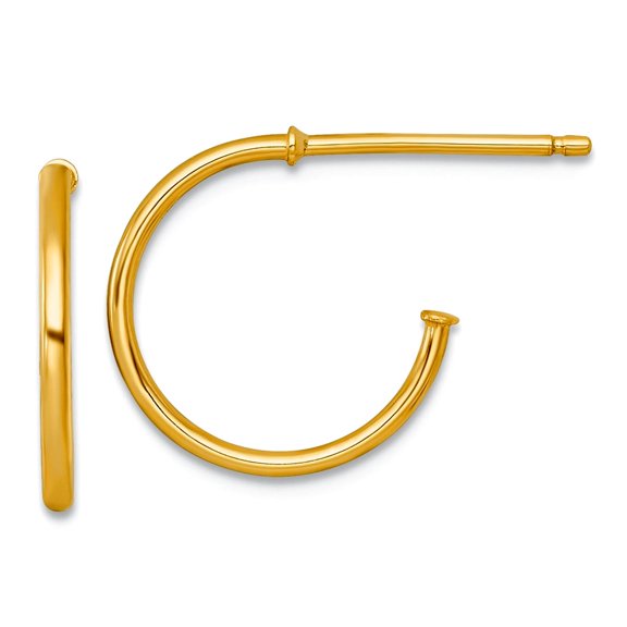 14k Solid Yellow Gold 1.2 X 14mm Polished Post Hoop Earrings 14x14mm Wide 1.2mm Thick Hoop Earring for Women