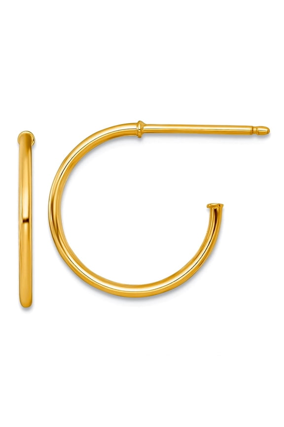 14k Solid Yellow Gold 1.2 X 16mm Polished Post Hoop Earrings 16x16mm Wide 1.2mm Thick Hoop Earring for Women