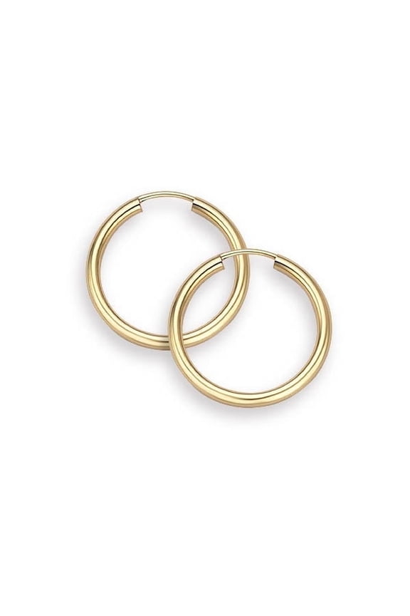 14k Solid Gold 2mm Thick Plain Hoop Earrings, 9/16 Inches