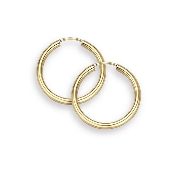 14k Solid Gold 2mm Thick Plain Hoop Earrings, 9/16 Inches