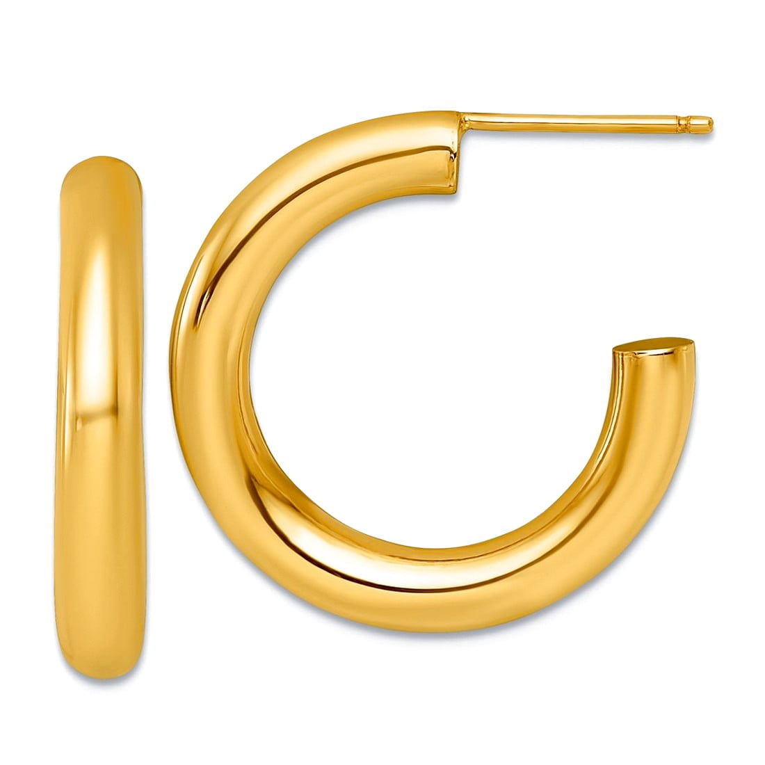 14k Solid Yellow Gold 4.0 X 25mm Polished Post Hoop Earrings 25x25mm Wide 4mm Thick Hoop Earring for Women