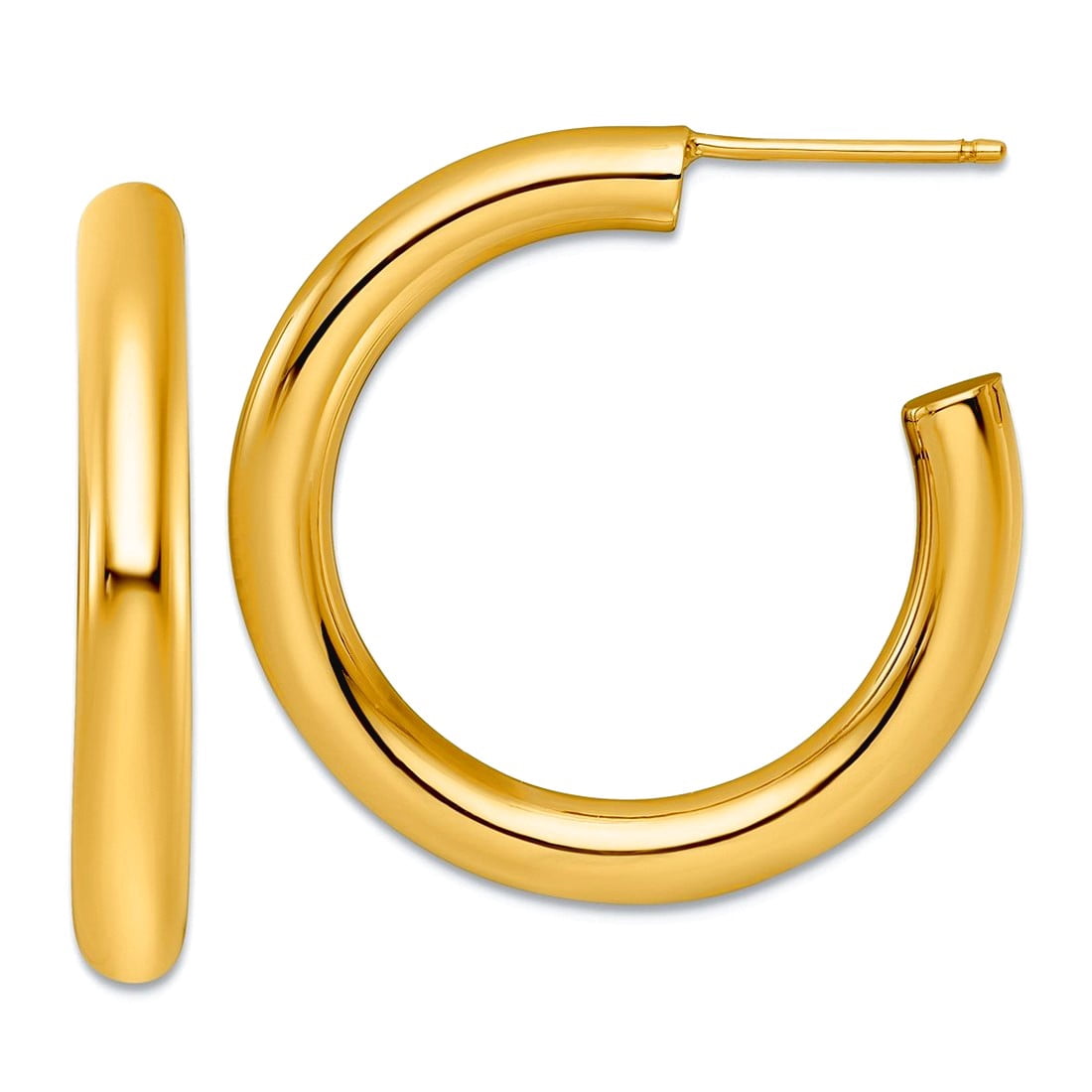 14k Solid Yellow Gold 4.0 X 30mm Polished Post Hoop Earrings 30x30mm Wide 4mm Thick Hoop Earring for Women