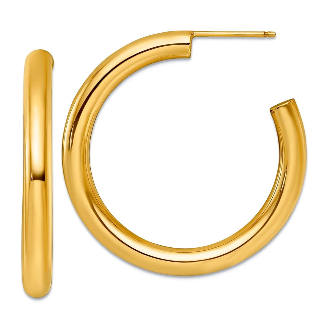 14k Solid Yellow Gold 4.0 X 35mm Polished Post Hoop Earrings 35x35mm Wide 4mm Thick Hoop Earring for Women