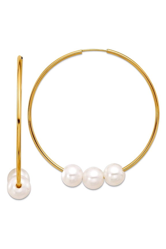 14k Solid Gold 8-9mm Round White Freshwater Cultured Pearl Infinity Hoop Earrings 49.6x49.6mm Wide 1.5mm Thick Hoop Earr