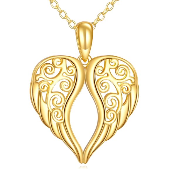 14k Solid Gold Angel Wings Necklace for Women Real Gold Guardian Angel Pendnat Jewelry for Women