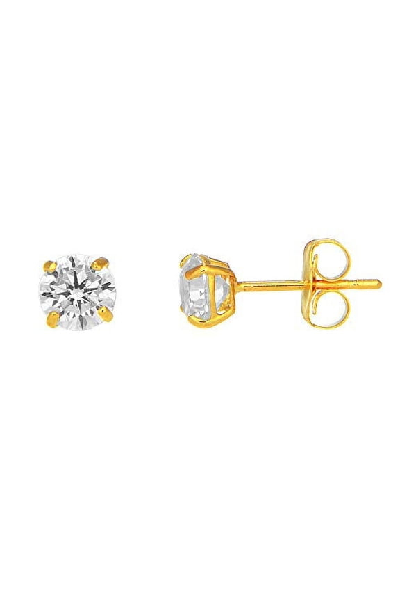 14k Solid Gold CZ Basket Setting Stud Earrings.25ct - 3mm Push Backs