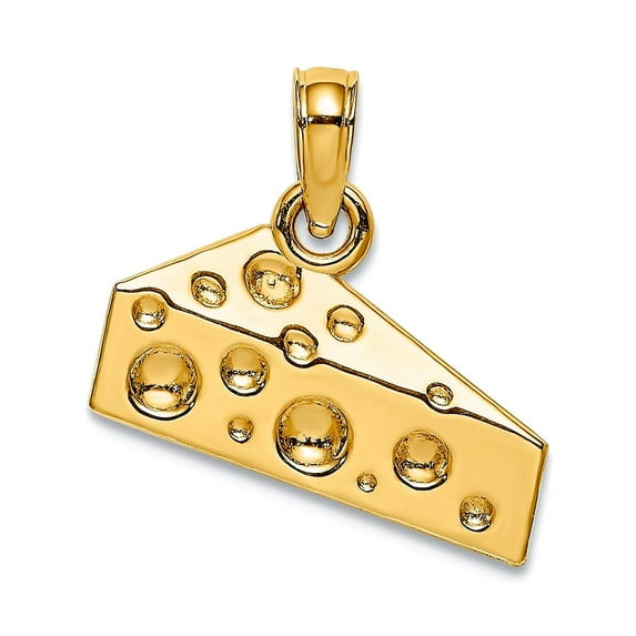 14k Solid Gold Cheese Wedge 2-d Charm 7.4x15.7mm Wide 5.5mm Thick Pendant Necklace for Women