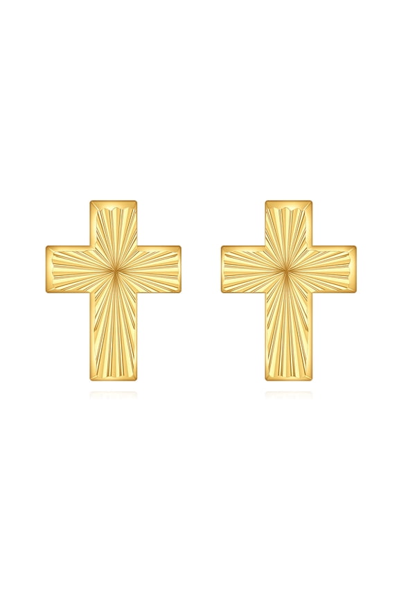 14k Solid Gold Cross Earrings for Women Religious Stud Earrings Christian Jewelry Birthday Mothers Day Christmas Gifts for Mom Wife (Shining Cross)