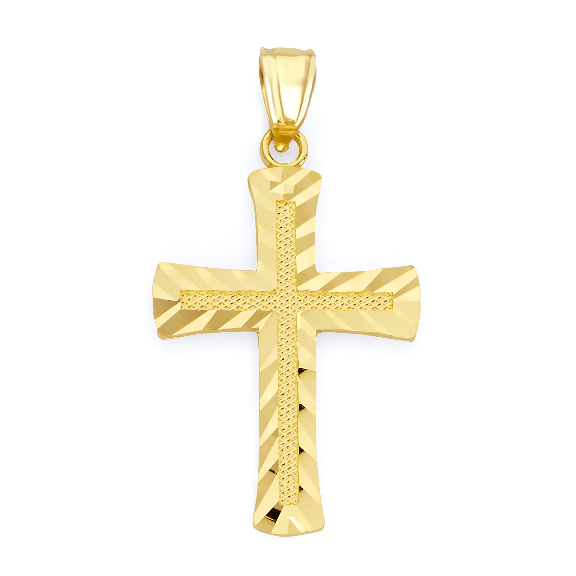 14k Solid Gold Dainty Diamond Cut Cross Pendant for Necklace, Christian Jewelry, Christening Gift for Her