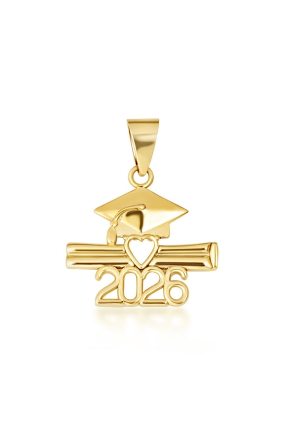 14k Solid Gold Gold Class Of 2026 Diploma Graduation Cap Pendant (14K Yellow Gold, Pendant Only)