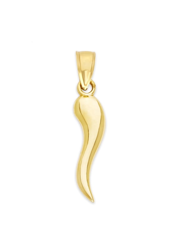 Golden Fire 14k Solid Gold Italian Horn Pendant - Good Luck Jewelry, Cornicello Gifts for Men and Women