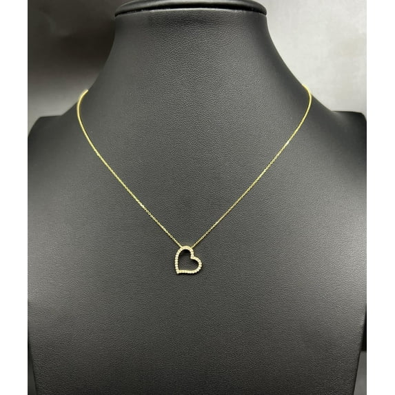 14k Solid Gold Natural Diamond Heart Necklace, 14K Gold Diamond Necklace , 14K Yellow Gold Heart Necklace, 14k Real Diamond Women Necklace (OPTIONS:PENDANT W 18'' CHAIN;)