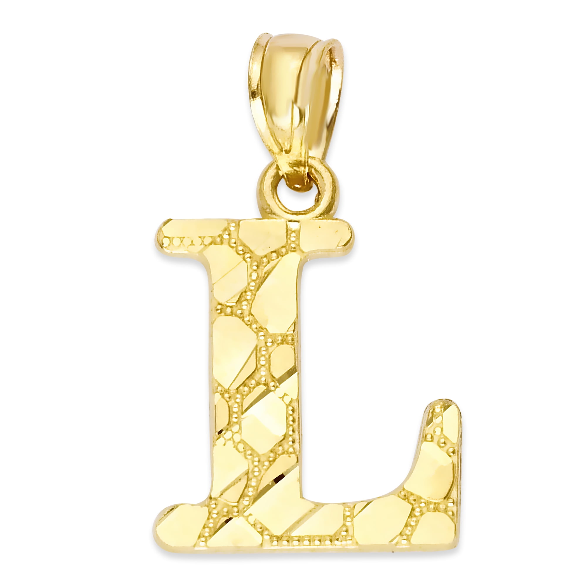 14k Solid Gold Nugget Initial Pendant, Personalized Letter Jewelry, Gifts for Her Letter L