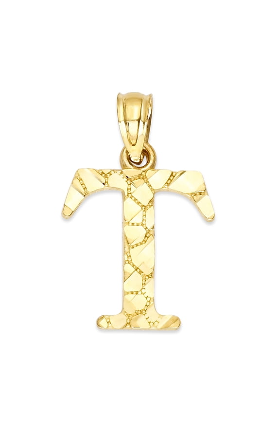 14k Solid Gold Nugget Initial Pendant, Personalized Letter Jewelry, Gifts for Her Letter T