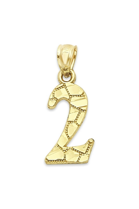 Golden Fire Solid 10k Gold Nugget Number Two Pendant - Sports Gifts for Men and Women