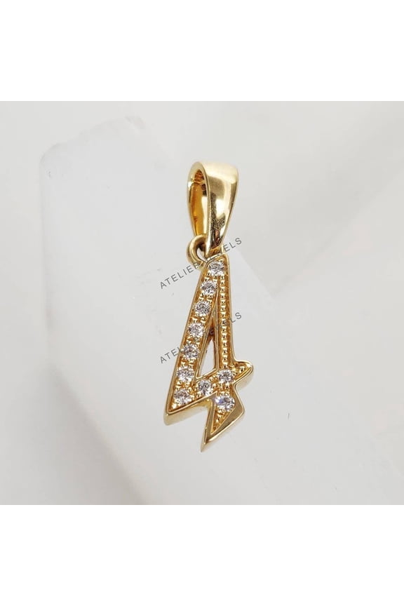 14k Solid Gold Number 4 Gold Diamond Pendant: Birthday Gift