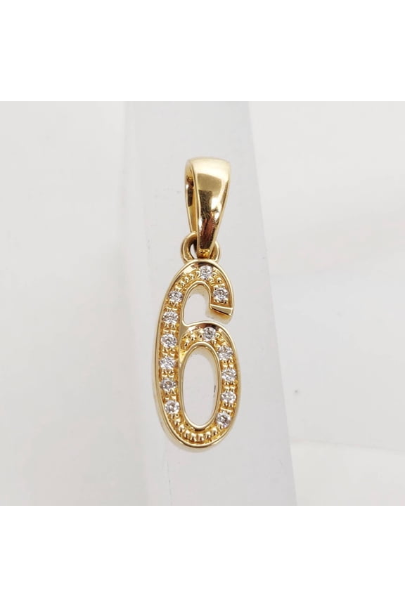 14k Solid Gold Number 6 Gold Diamond Pendant - Birthday Gift