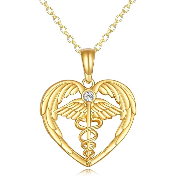 14k Solid Gold Nurse Necklace for Women Real Gold Stethoscope Nursing Jewelry Gift