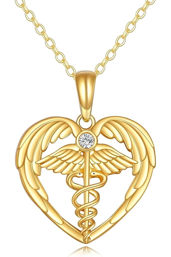 14k Solid Gold Nurse Necklace for Women Real Gold Stethoscope Nursing Jewelry Gift