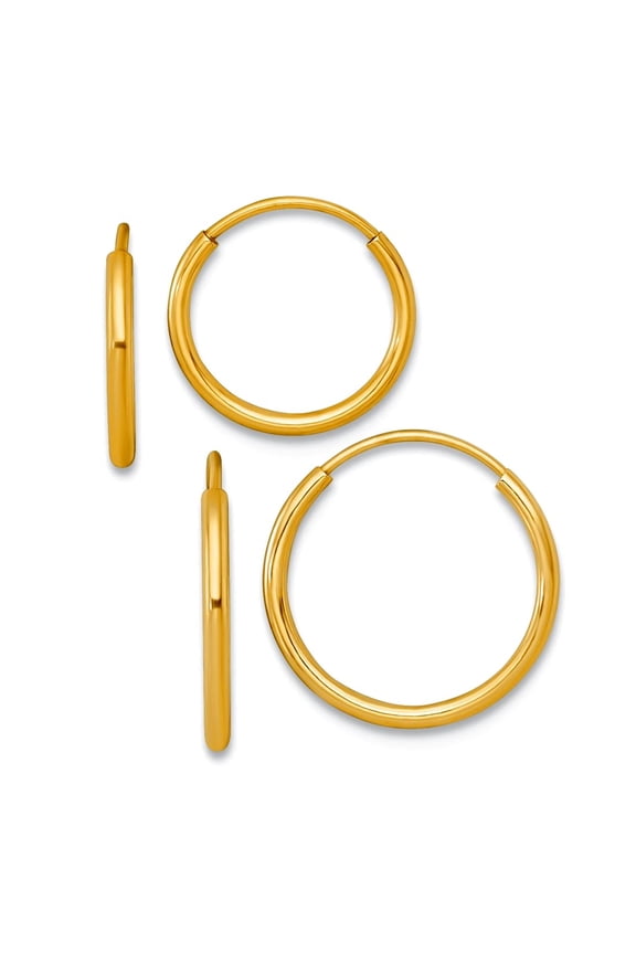 14k Solid Yellow Gold Polished Set Of Two Pairs 1mm Endless Hoop Earrings Hoop Earring for Women