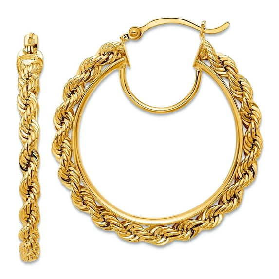 14k Solid Yellow Gold Polished and Sparkle-Cut Rope 2.95mm Hoop Earrings 30x30mm Wide 2.95mm Thick Hoop Earring for Wome