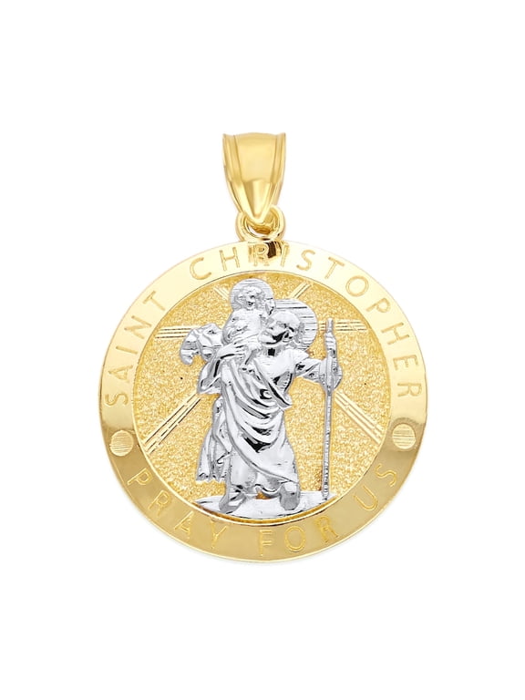 14k Solid Gold Saint Christopher Pendant - Patron Saint of Travel and Protection, Religious
