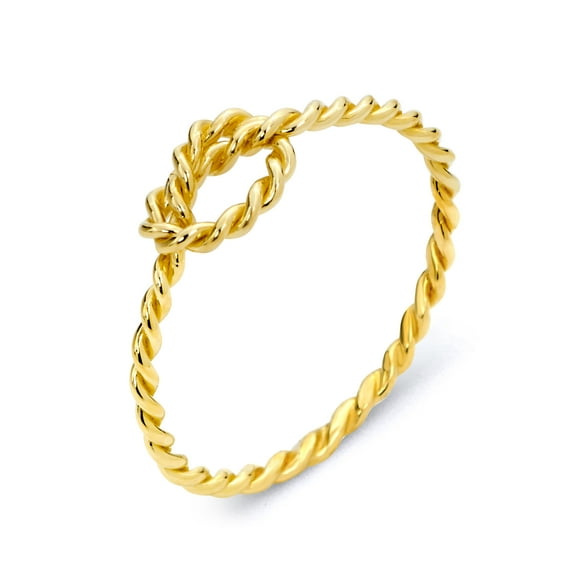 14k Solid Gold Stacking Knot Ring, Dainty MIDI Wire Ring with Textured Finish