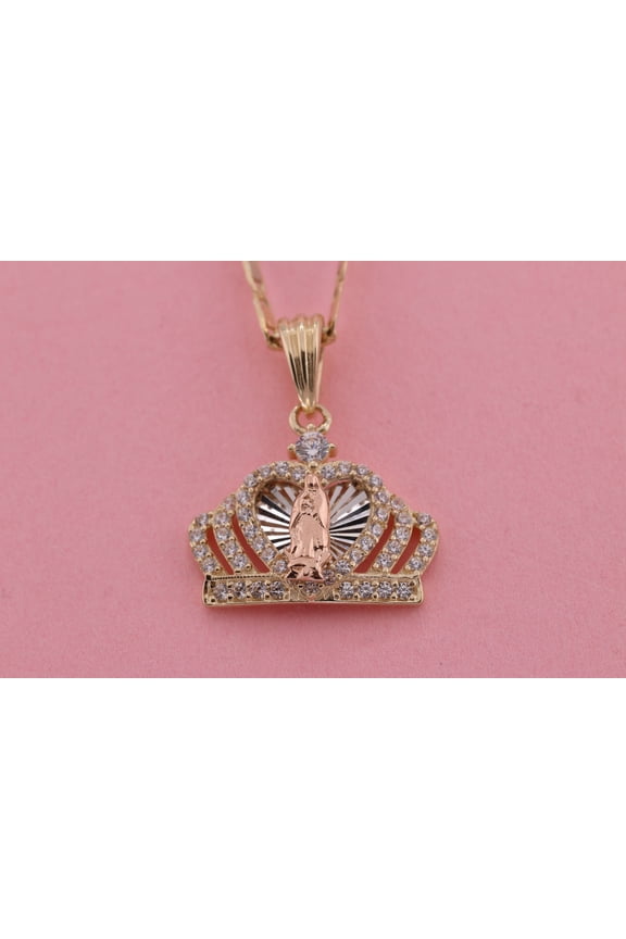 14k Solid Gold Tiny Virgin Mary Virgen Maria Lady Guadalupe Pendant