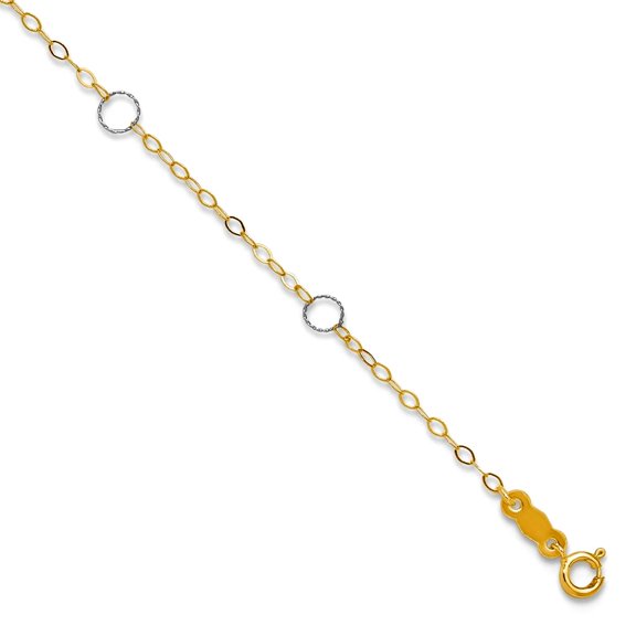 14k Solid Gold Two-tone Circle Plus 1in Extension Anklet 10 Inch 4mm Wide Anklet for Women