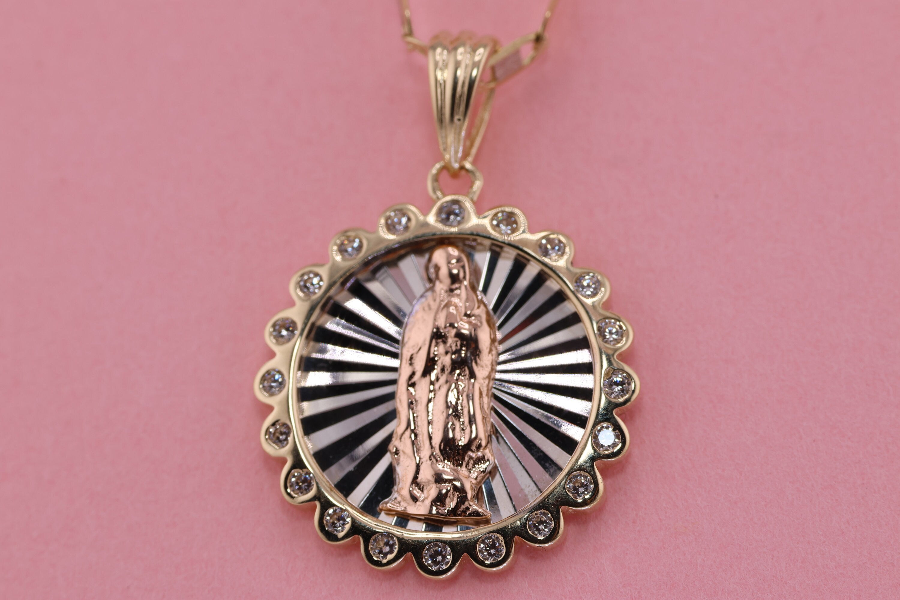 14k Solid Gold Virgin Mary Virgen Maria Lady Guadalupe Pendant ...