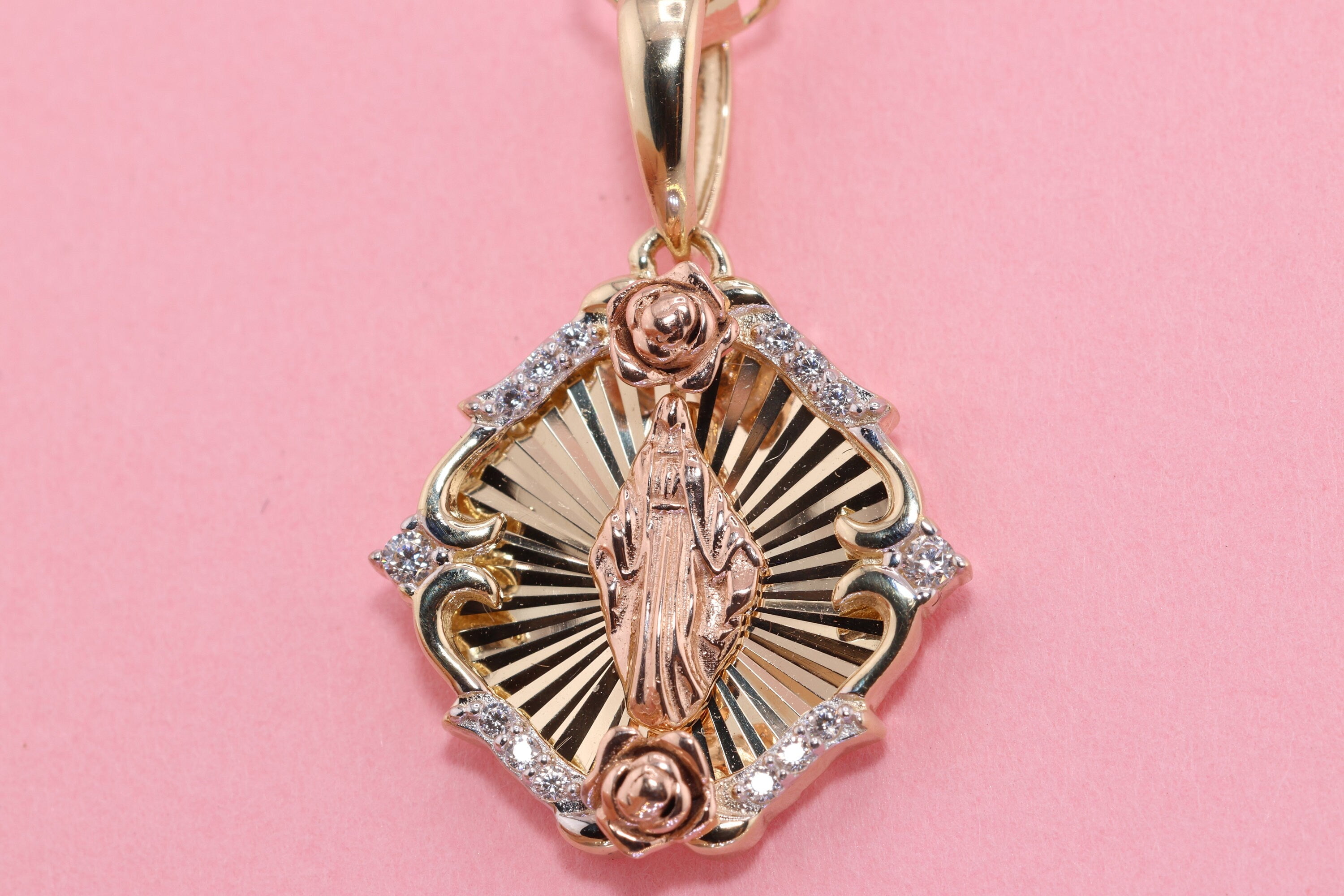 14k Solid Gold Virgin Mary Virgin Maria Lady Guadalupe Pendant ...