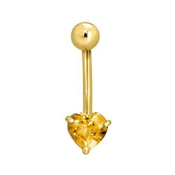 JewelStop 14k Solid Gold Yellow Citrine Heart Navel Belly Ring Body Jewelry