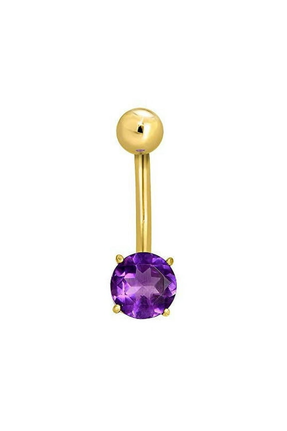 JewelStop 14k Solid Gold Yellow Round Amethyst Navel Belly Ring Body Jewelry