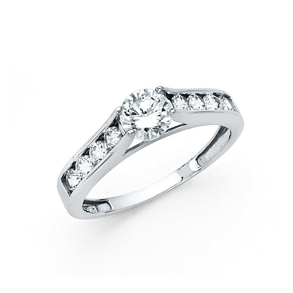 14k Solid Italian White Gold 0.75 ct CZ Round Fancy Solitaire Wedding Ring