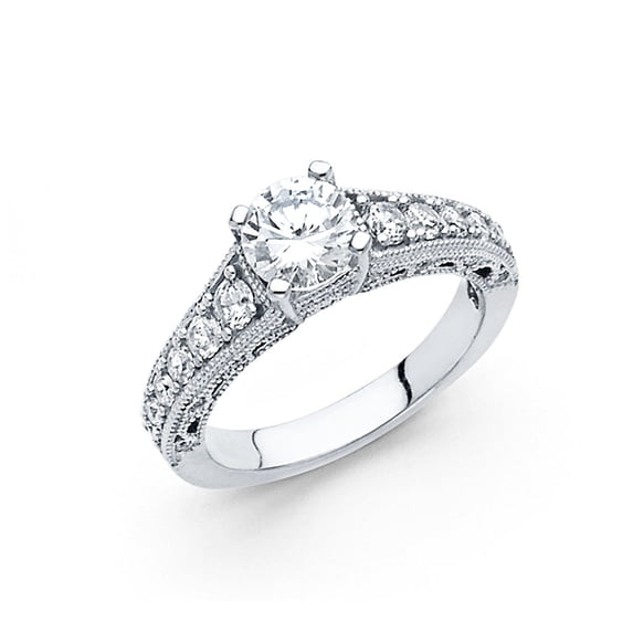 14k Solid Italian White Gold Round Cubic Zirconia 1.25 ct Wedding Ring
