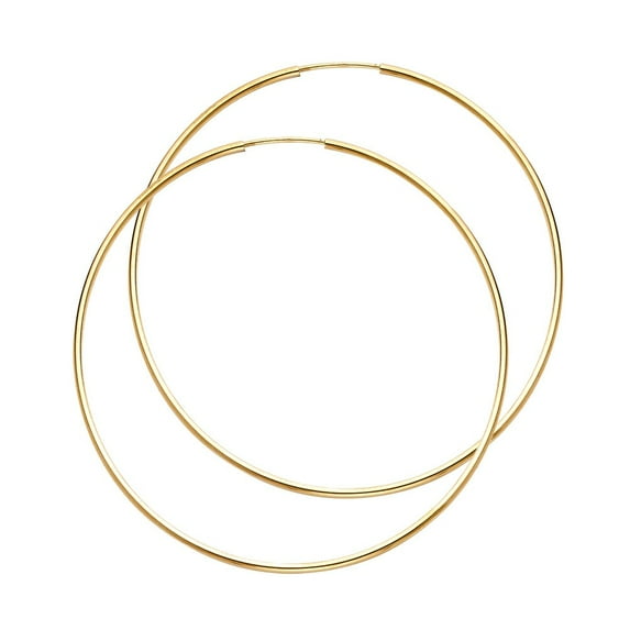 14k Solid Italian Yellow Gold Plain Endless Hoop Earrings 1.2mm