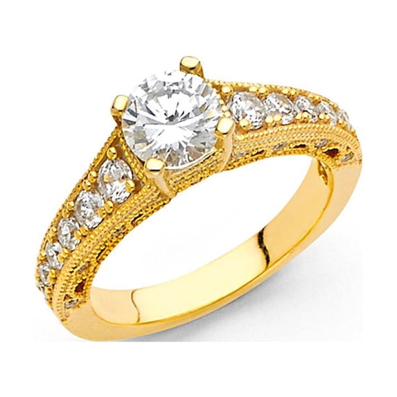 14k Solid Italian Yellow Gold Round Cubic Zirconia 1.25 ct Wedding Ring