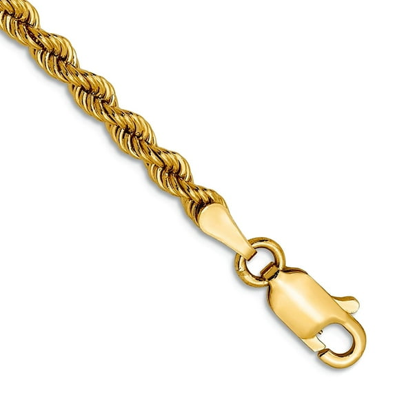 14k Solid Yellow Gold Lobster Claw Closure 2.75mm Handmade Regular Rope Chain Bracelet 8 Inch Link Bracelet for Women an