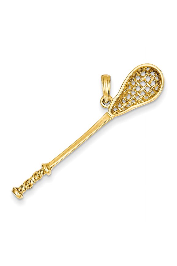 14k Solid Polished 3-Dimensional Lacrosse Stick Pendant