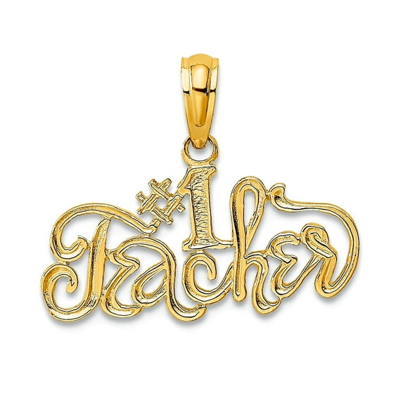 14k Solid Yellow Gold Polished Number 1 Teacher Pendant Necklace 31.25x19mm Wide Pendant for Women