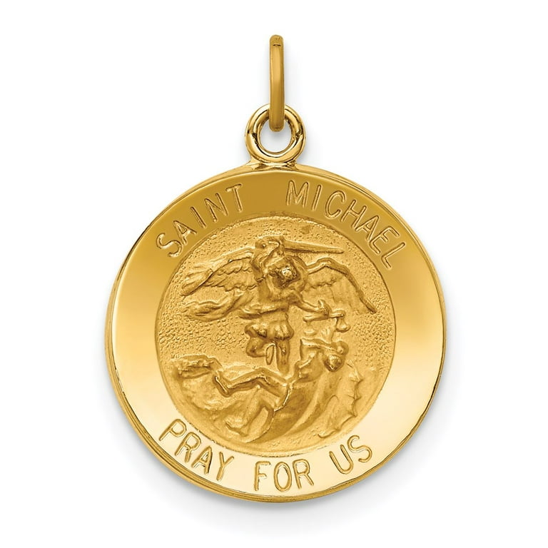 14k Solid Polished/Satin Small Round St. Michael Medal XR1719