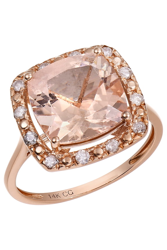 14k Solid Rose Gold Natural Large 3.70ct Cushion-cut Morganite and Halo Diamond Birthstone Gemstone Engagement Ring