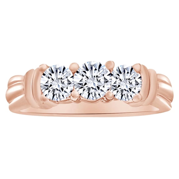 AFFY 14k Solid Rose Gold Round Cut White Natural Diamond 3 Stone Engagement Wedding Ring (1 cttw)-8.5