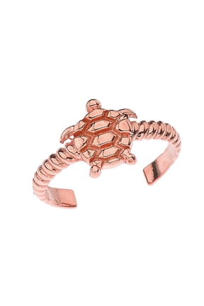 14k Solid Rose Gold Sea Turtle Rope Toe Ring