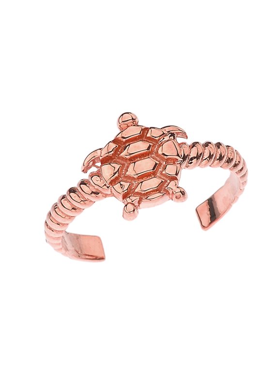 14k Solid Rose Gold Sea Turtle Rope Toe Ring