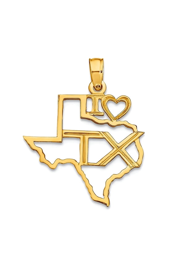 14k Yellow Gold Polished Solid Texas State Pendant Necklace 24x19mm Pendant for Women - .7 Grams